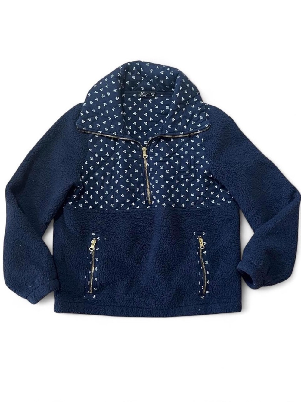 J. Crew Navy Fleece Quilted Half-Zip Pullover